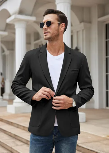 Vista 2 de COOFANDY Blazer casual de lino para hombre, ligero, ajuste regular, chaqueta deportiva con un botón