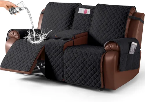 Vista 15 de KinCam Funda 100% Impermeable para Loveseat Reclinable con Consola, Fundas Antideslizantes para Sofá Reclinable de 2 Asientos, Funda para Sofá