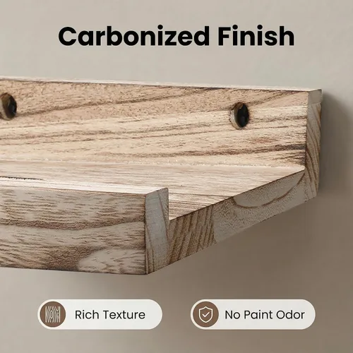 Vista 5 de Z metnal Mini estantes flotantes, pequeño estante de pared de madera natural para repisa de fotos, Pawlownia, montado en la pared, marrón claro, 6 x