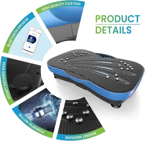Vista 2 de Equipo de ejercicio con placa de vibración para fitness, máquina de ejercicio con forma de cuerpo entero, plataforma de vibración, ajuste de Azul