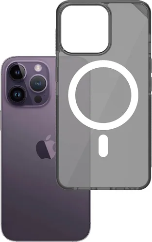 Vista 2 de Armor Signature - Funda compatible con MagSafe, para iPhone 14 Pro Max (gris cristal con cinta gris)