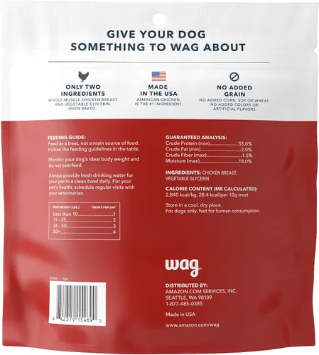 Vista 4 de Snack para perro Amazon Brand Wag Jerky, bolsa de 453gr