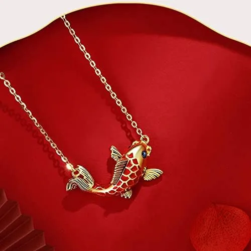 Vista 2 de Collar delicado con colgante de pez dorado de cobre Koi Fish Lucky Collar para mujer