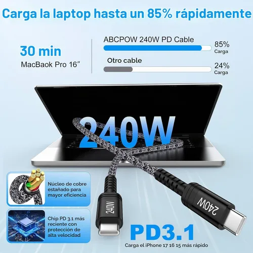 Vista 3 de 240W Super Fast Samsung S26 Ultra Cable Cargador USB C Cable de carga Negro