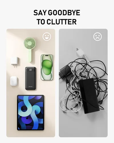 Vista 3 de Charmast Cargador portátil con cables incorporados, batería externa delgada de 10,000 mAh, cargador externo de alta velocidad con puerto USB C