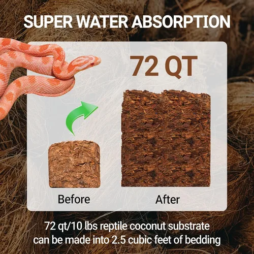Vista 4 de REPTI ZOO Sustrato de reptiles de coco de 72 cuartos de galón, ropa de cama de reptiles de cáscara de coco para pitón de bola, serpientes, geckos