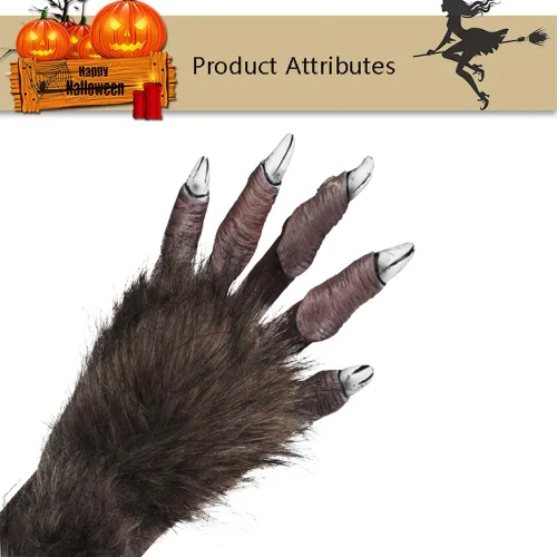 Vista 3 de XGOPTS Guantes largos de hombre lobo para Halloween, disfraz de mano de hombre lobo para cosplay, guantes de garra de lobo, guantes de animales