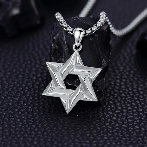 Vista 3 de PDTJMTG Collar judío de plata de ley con estrella de David para hombre