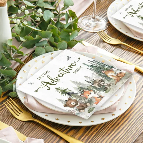 Vista 6 de JarThenaAMCS 80 servilletas de papel con texto en inglés «Let The Adventure Begin» (Let The Adventure Begin), servilletas de papel desechables