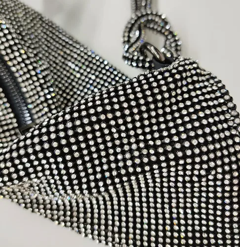 Vista 3 de Bolso de mano con diamantes de imitación para mujeres y niñas, elegante bolso de noche brillante, bolso de viaje para regalo de vacaciones