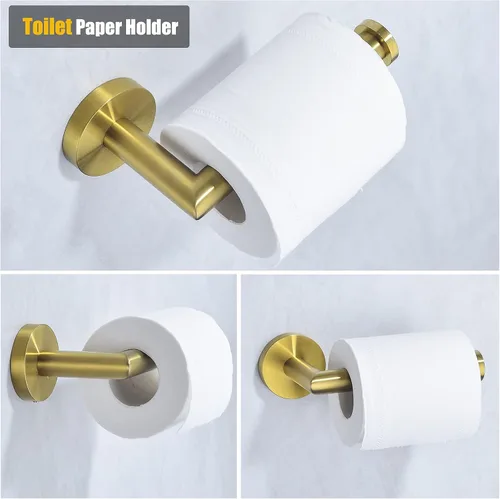 Vista 2 de Soporte de papel higiénico para baño, soporte de pared dorado cepillado SUS304, acero inoxidable, 96018-6BG.