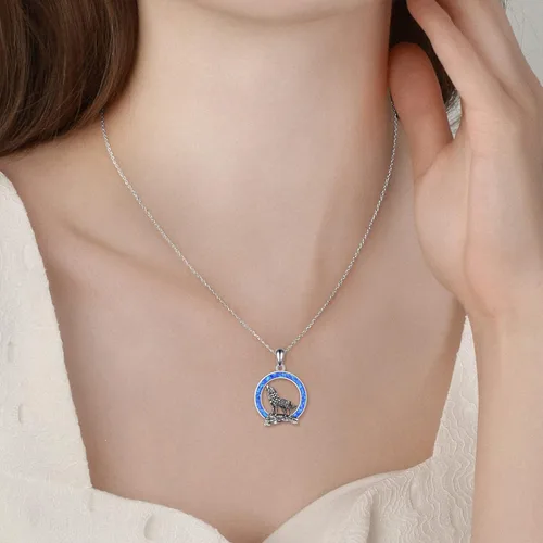 Vista 6 de YFN Collar de lobo, regalo para hombres y mujeres, plata de ley, ópalo y luna lobo, joyería de cumpleaños para amantes del lobo, 18+2 pulgadas