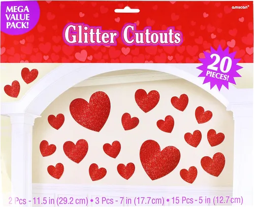 Vista 6 de Paquete de 20 recortes de corazón de papel con purpurina roja deslumbrante, 5, 7 pulgadas, 11.5 pulgadas (paquete de 20), perfecto para decoraciones