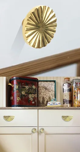 Vista 4 de Paquete de 2 perillas doradas brillantes para gabinetes Manijas para gabinetes de cocina con herrajes vintage para cajones de armario Manijas