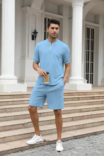 Vista 7 de FZNHQL Conjunto deportivo de moda para hombre, 2 piezas, casual, atlético, para correr, manga corta/larga, conjunto para hombre