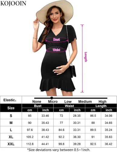Vista 6 de KOJOOIN Vestido de maternidad de verano para mujer, de manga corta, con volantes, cuello en V, manga 34, vestido midi para fotografía