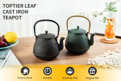 Vista 2 de Toptier Mini Tetera Pequeña, Tetera de Hierro Fundido Súper Pequeña para Estufa, Hervidor de Té Japonés del Tamaño de la Palma de la Mano Seguro