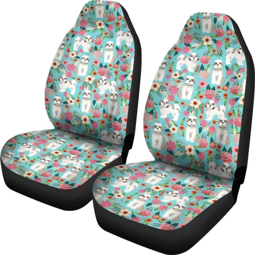 Vista 2 de Shih Tzu - Fundas de asiento de automóvil con estampado floral de perro, ajuste universal, fundas de asiento de automóvil con estampado floral