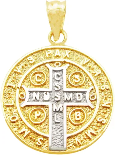 Vista 2 de Dije de oro amarillo de 10 quilates Medalla De San Benito de Nursia, Oro amarillo, Sin piedra