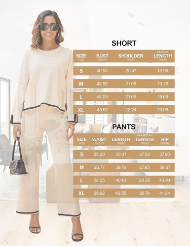 Vista 6 de Conjunto de suéter de 2 piezas para mujer, de manga corta, sin botones, pantalones de pierna ancha, trajes casuales