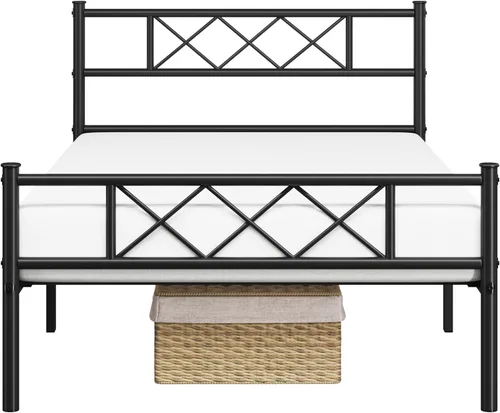 Vista 9 de Yaheetech Base de cama de plataforma metálica tamaño Twin con cabecero y piecero simples, base de colchón para almacenamiento debajo de la cama