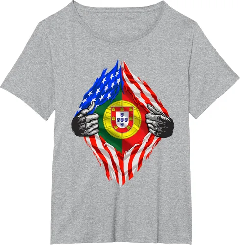 Vista 59 de Camiseta de bandera de Estados Unidos con diseño de raíces portuguesas, Negro, S