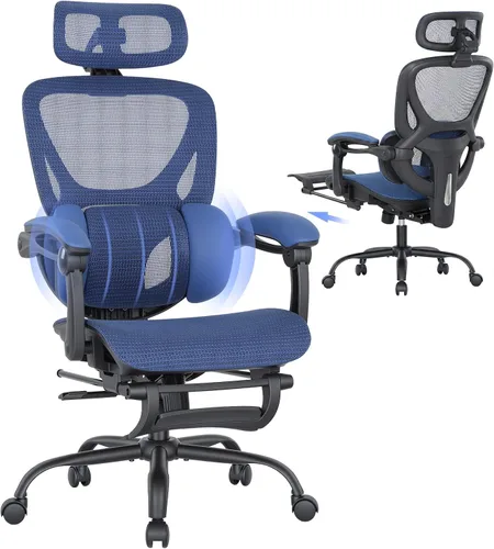 Vista 13 de MALOL Silla de oficina ergonómica de malla con reposapiés, silla ejecutiva de escritorio de computadora con respaldo alto con reposacabezas