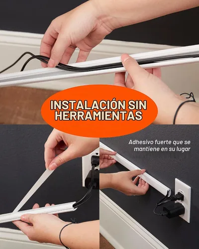 Vista 3 de ECHOGEAR Kit de canaleta de cubierta de cable, canal para despegar y pegar con 10 pies de ocultadores de cables, incluye paquete de conectores