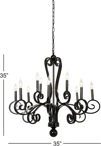 Vista 10 de Deco 79 Lámpara colgante grande moderna de metal negro con brazos enrollados, 35 x 35 pulgadas