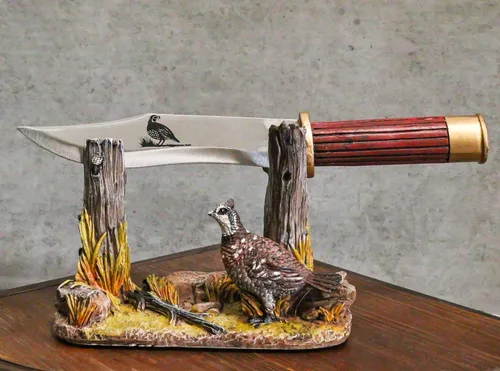 Vista 9 de Ebros - Estatua rústica de campo abierto, codorniz para gallina, pájaro, con mango decorativo de carcasa de escopeta, mango de hoja roma, cuchillo