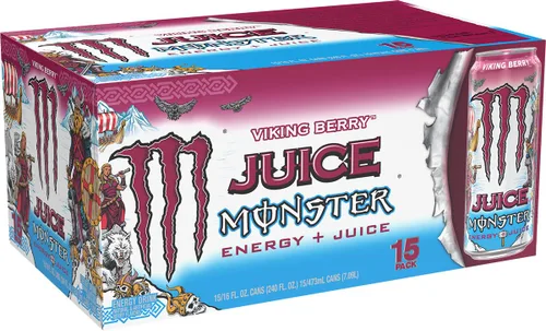 Vista 2 de Monster Energy Juice Viking Berry, Energy + Juice, bebida energética, 16 onzas (paquete de 15) Energía + Jugo, Paquete de 15