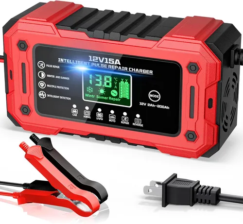 Vista 10 de Cargador de Batería 10A 12V Cargador de Batería de Coche Completamente Automático Inteligente con Pantalla LCD y Compensación de Temperatura