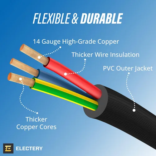Vista 4 de Cable de extensión resistente de 3 pies, 14 AWG, 15 A, 125 V, 1875 W, enchufe plano de 3 puntas, certificación ETL, cable de extensión
