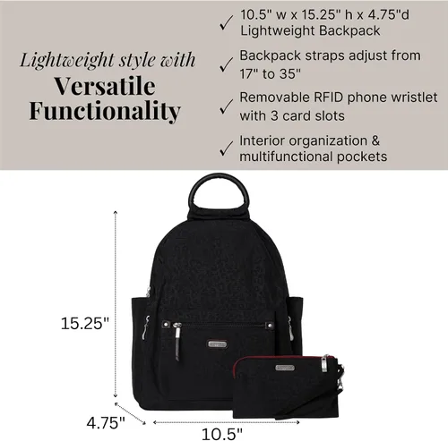 Vista 66 de Baggallini Mochila todo el día para mujer con pulsera de teléfono RFID, Negro, talla única