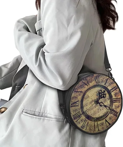 Vista 2 de SEANATIVE Bolsos de cuero para mujer, bolso redondo con cremallera y correa ajustable