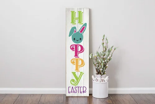 Vista 2 de Hoppy - Letrero de madera vertical único de conejo de Pascua, decoración de primavera vertical de 24 pulgadas, decoración de Pascua para casa