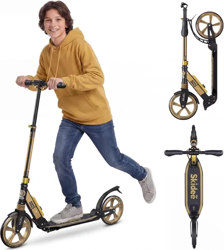 Vista 12 de SKIDEE Patinete para Adultos y Adolescentes, Altura Ajustable, Plegable, Ruedas Grandes, Ligero, Duradero, Suspensión Anti-Golpes, Hasta 220 Libras