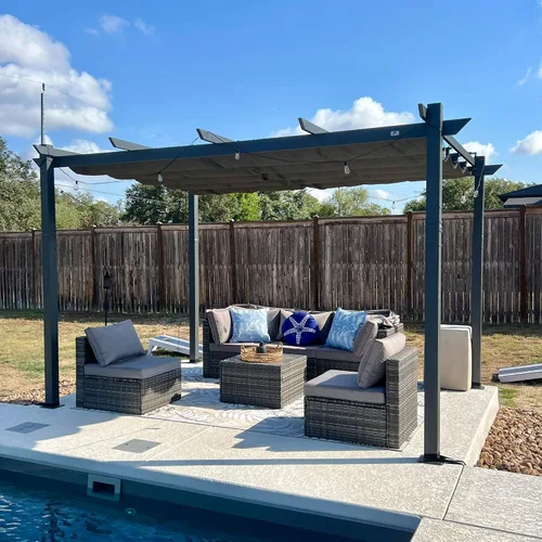Vista 16 de PURPLE LEAF Pergola retráctil de 10 x 10 pies, pérgola blanca, toldo extra, azul marino