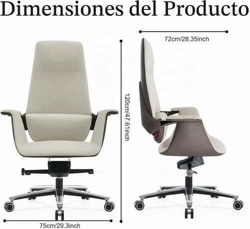 Vista 3 de Silla de oficina ejecutiva ergonómica ajustable con respaldo Blanco