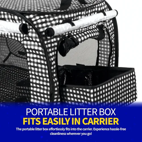 Vista 5 de Pet Fit For Life Transportador de gatos extra grande para viajes, plegable y portátil, plegable, con caja de arena, juguete de plumas y cuenco