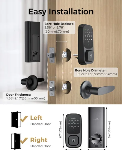 Vista 4 de ARPHA Cerradura de puerta de entrada sin llave, cerrojo de reconocimiento de vena palmar con asa para puerta delantera, WiFi integrado, Amazon