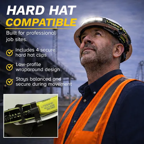 Vista 4 de Liteband PRO - Linterna frontal personal ajustable de haz ancho de la serie 1000, iluminación de 210°, funciona con pilas, se adapta a sombreros