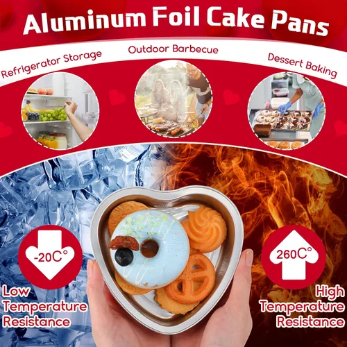 Vista 6 de Nuogo Moldes de papel de aluminio de 5 pulgadas con forma de corazón para pasteles con tapas transparentes de 7.6 fl oz/7.92 onzas, molde desechable