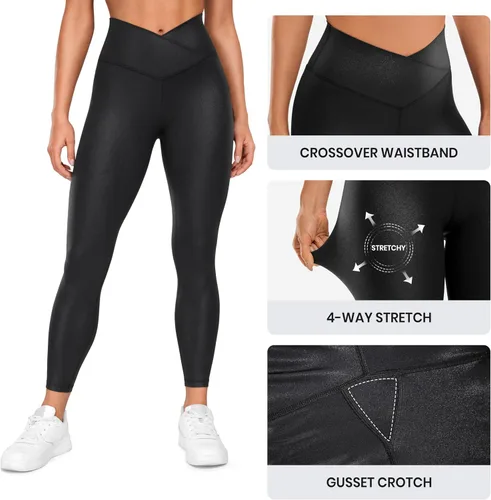 Vista 5 de CRZ YOGA Butterluxe - Leggings de piel sintética mate con cintura cruzada para mujer, 2528 pulgadas, leggings cruzados de cintura alta en V