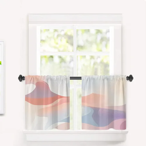 Vista 29 de Maritime Ocean Blackout Tier Curtains, Anchors Nautical Art Half Window Drapes for Kitchen with Rod Pocket,Room Darkening 2 Pack 26X24 Inches