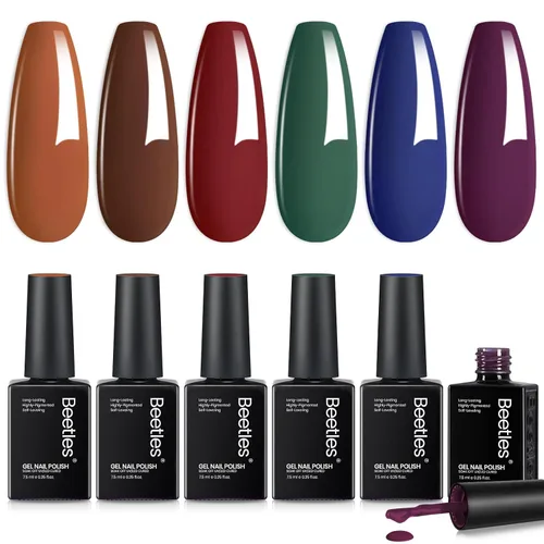 Vista 45 de beetles - Juego de esmaltes en gel color borgoña – Berry Merlot 6, ciruela, cereza, moca, rojo, otoño-invierno, morado oscuro, vino púrpura oscuro