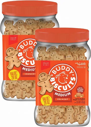 Vista 13 de Buddy Biscuits Golosinas crujientes para perros medianos, mantequilla de maní, tarro de 20 onzas