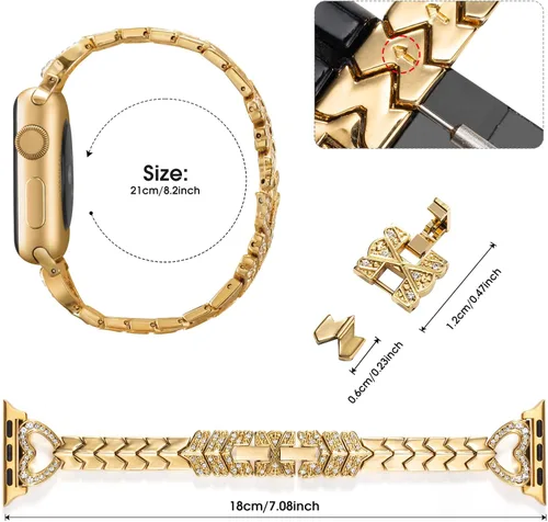 Vista 4 de SaNgaiMEi Correas brillantes compatibles con Apple Watch Band de 38/40/41/42/44/1.772 in, para mujeres y niñas, iWatch Series 8/7/6/5/4/3/2/1/SE