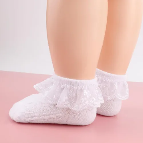 Vista 9 de DRESHOW BQUBO - Calcetines de encaje con volantes y ojales para bebés, calcetines finos para recién nacidosbebésniños pequeños
