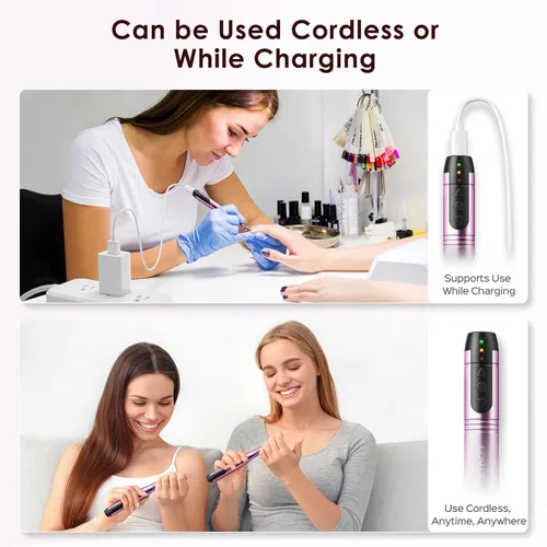 Vista 6 de COSLUS Taladro de uñas inalámbrico con lima eléctrica: profesional para uñas acrílicas, gel, polvo adhesivo, portátil, kit de máquina de taladro